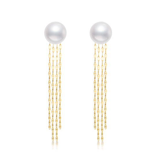 14K Gold Circular Shaped Pearl Bead Drop Earrings